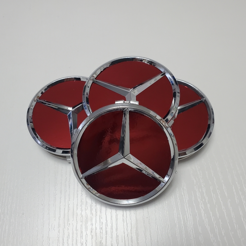 4 Mirror Red WHEEL CENTER HUB CAPS EMBLEM FITS MERCEDES BENZ 75MM/3INCH